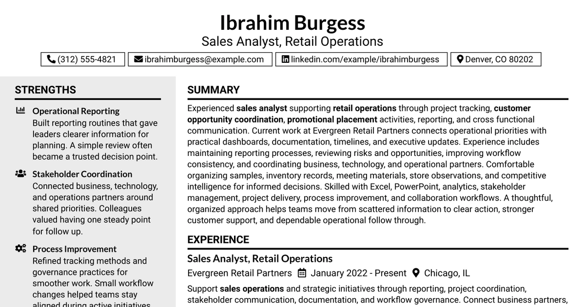 33 Sales Analyst - Retail Operations Resume Templates with Example