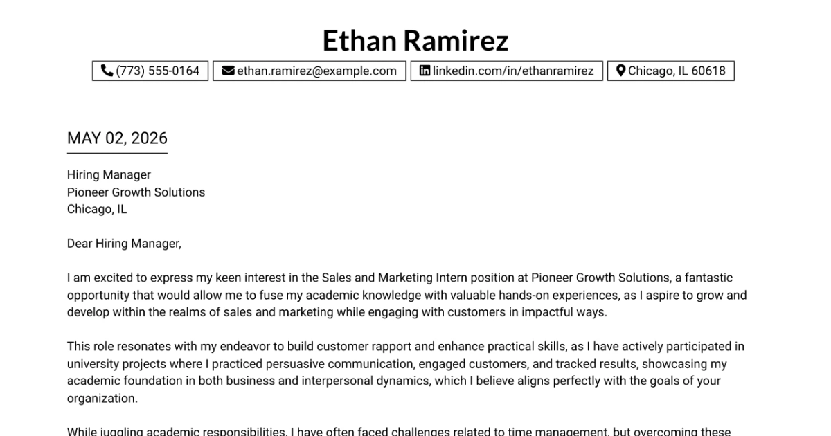 30+ Sales and Marketing Internship Cover Letter Templates with Example 2026