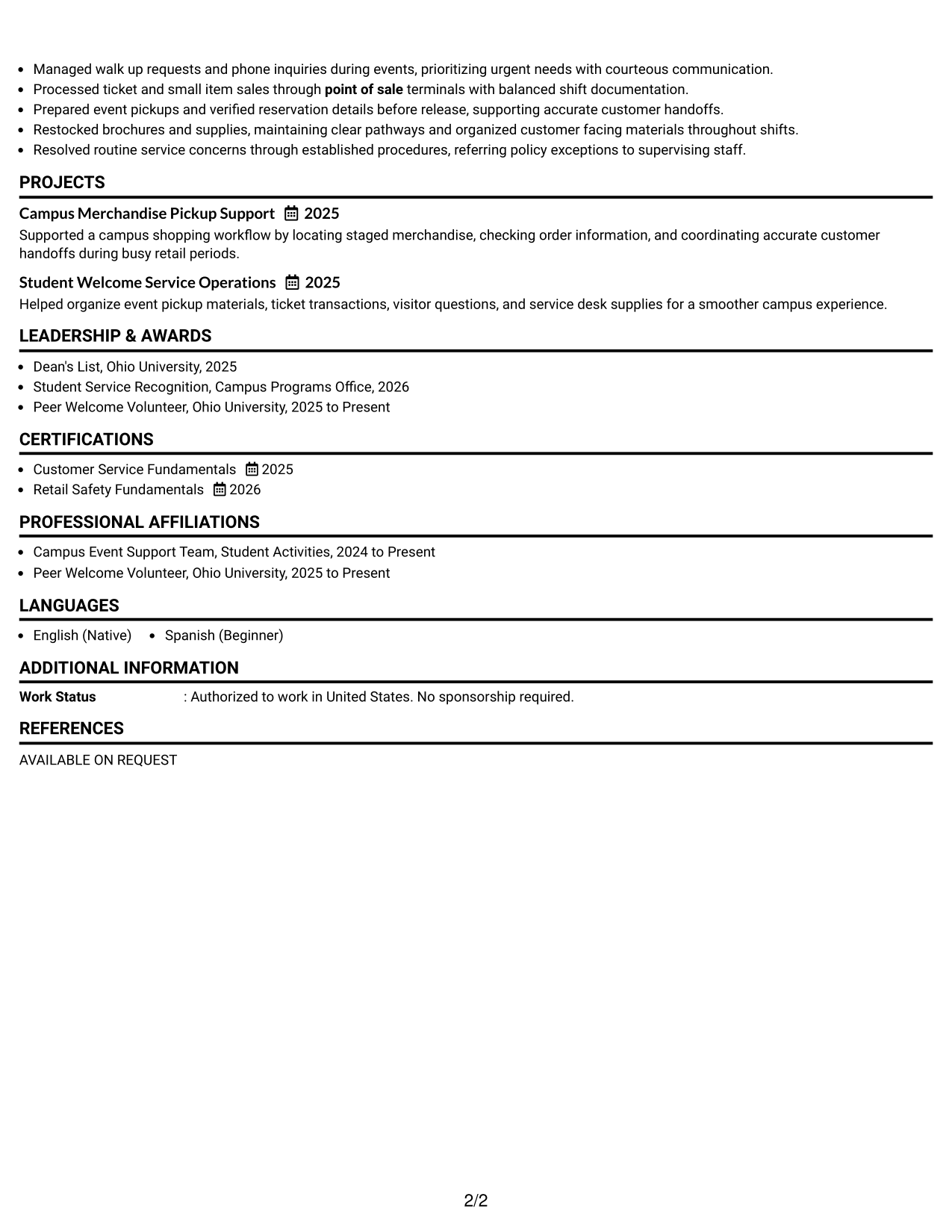 Resume Example Page 2