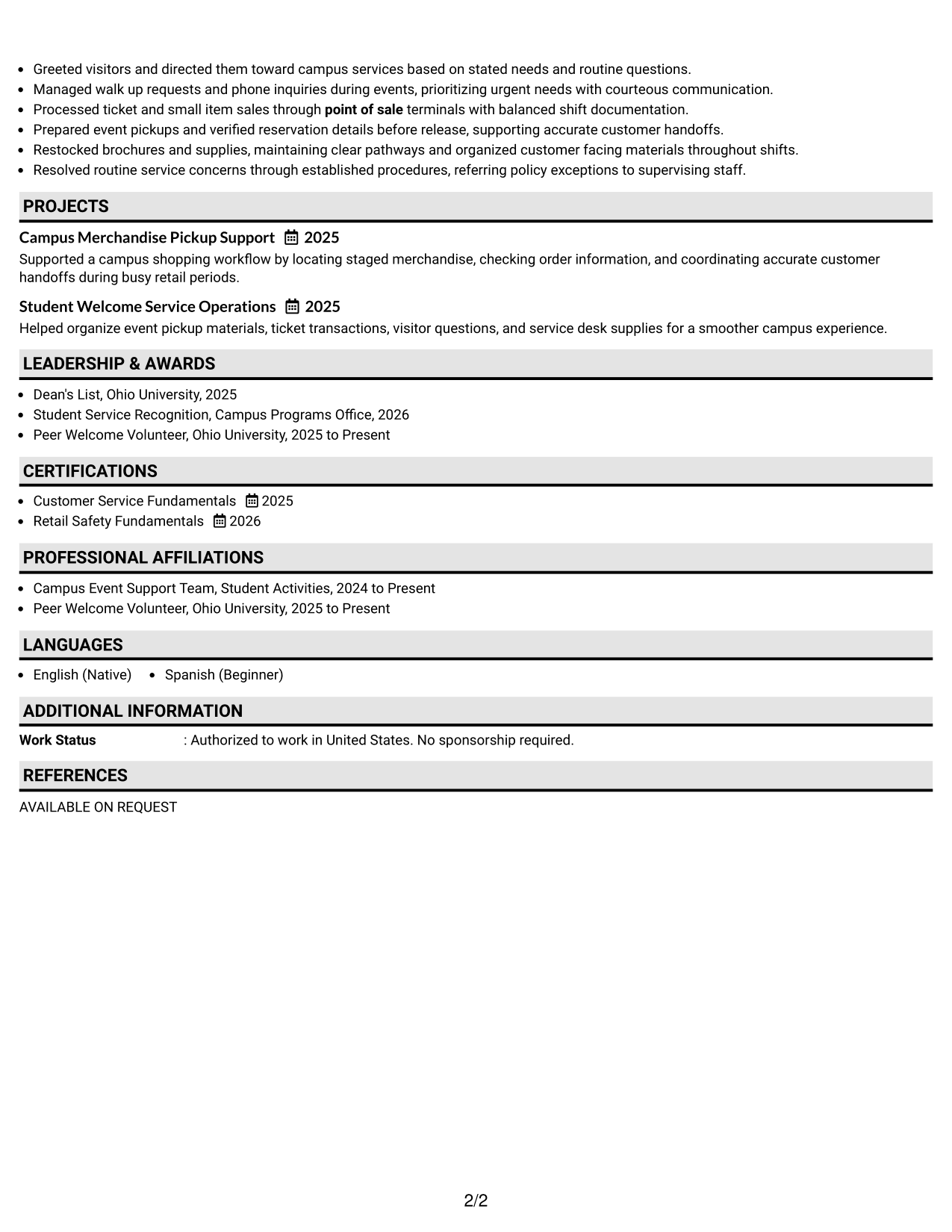 Resume Example Page 2