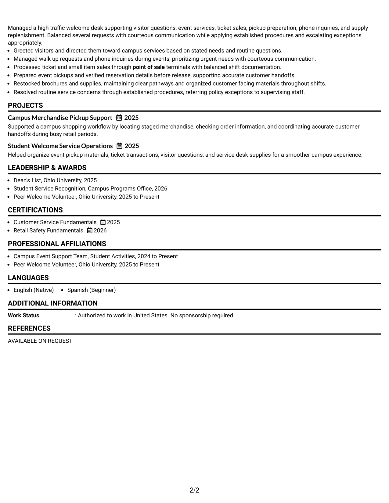 Resume Example Page 2