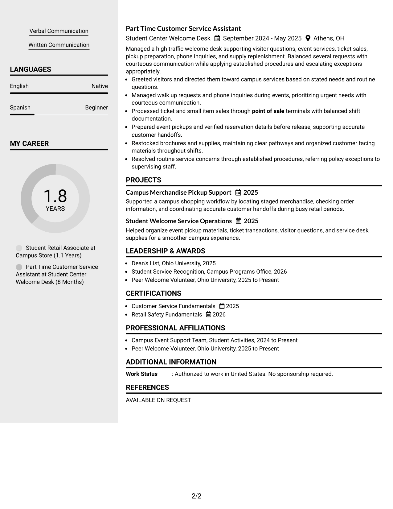 Resume Example Page 2