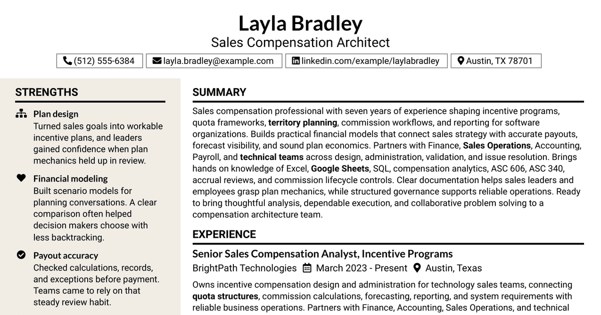 7 Sales Compensation Architect Resume Templates with Example