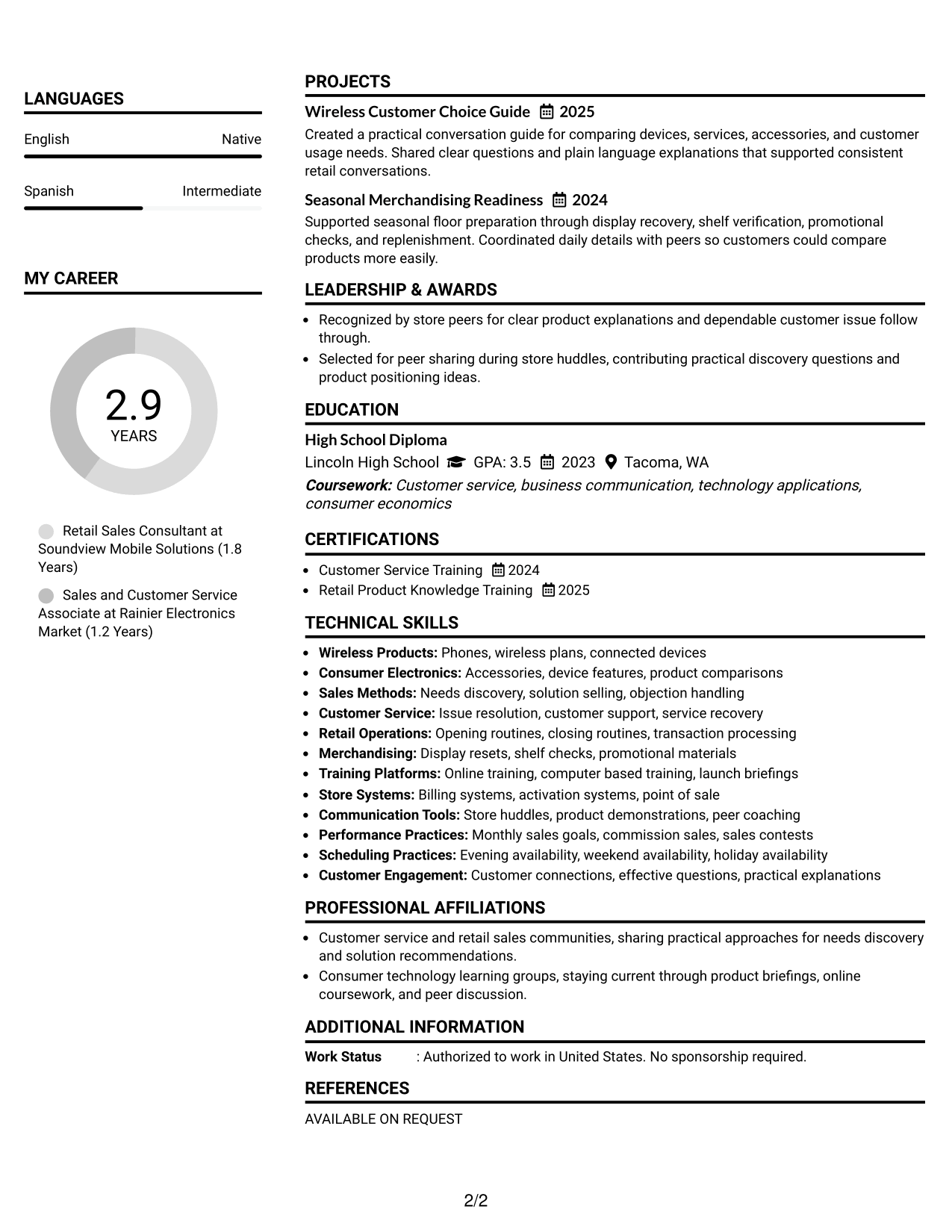 Resume Example Page 2