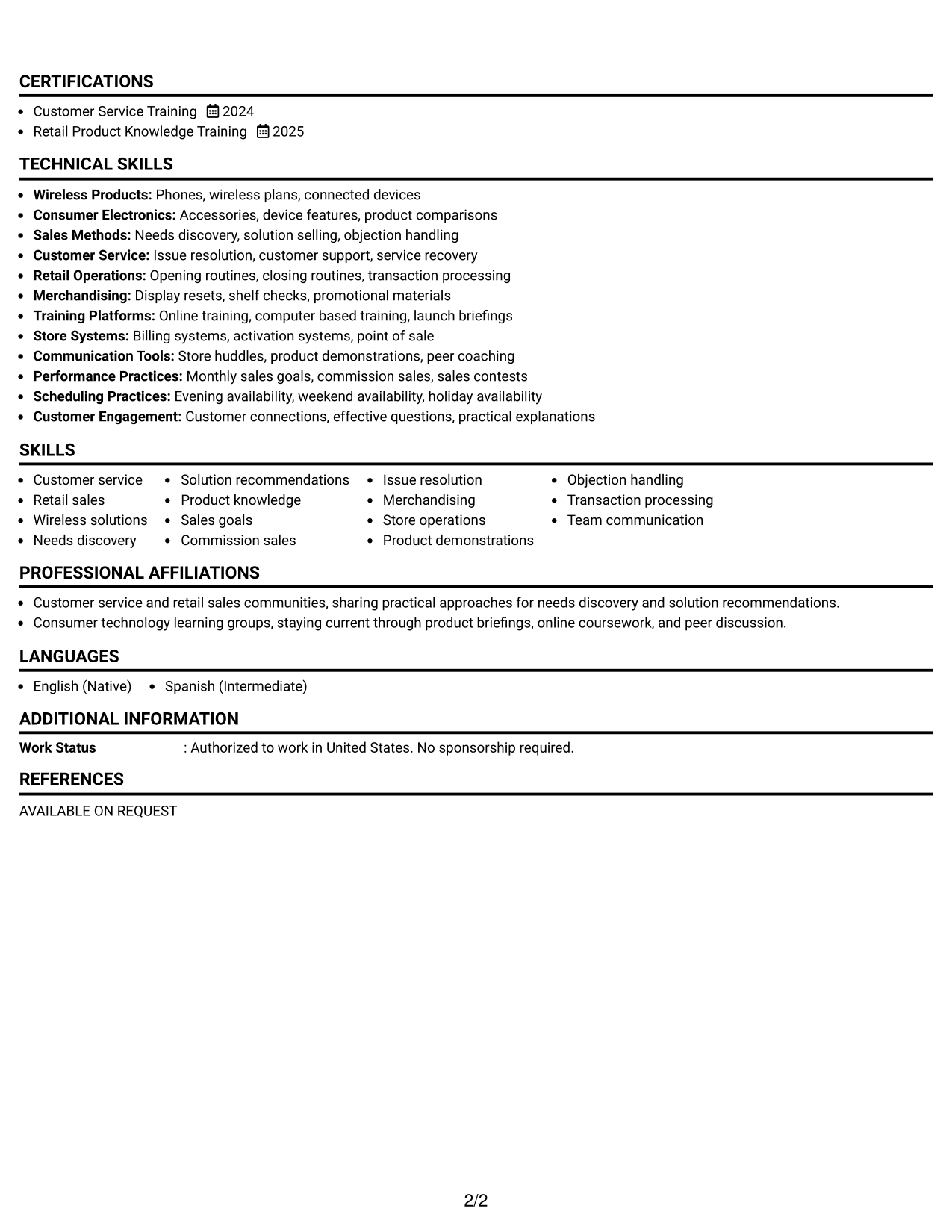 Resume Example Page 2