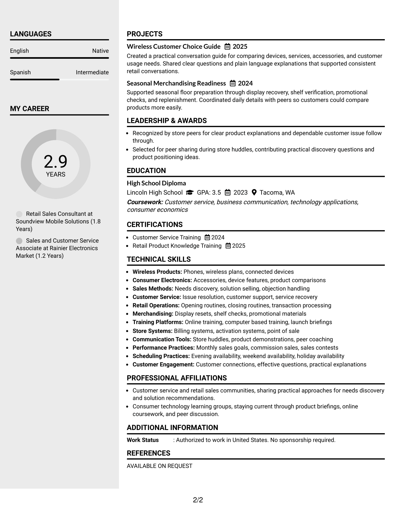 Resume Example Page 2