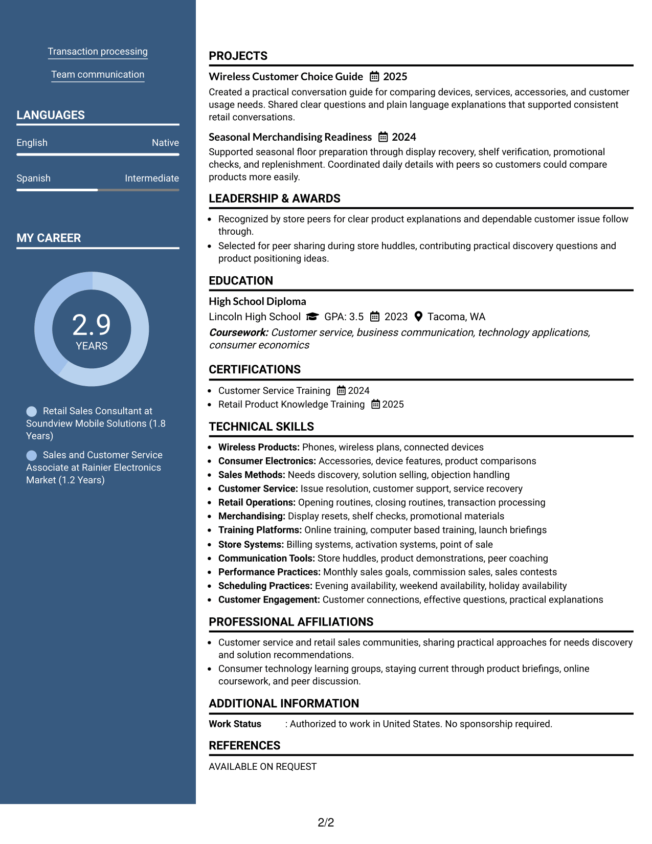 Resume Example Page 2