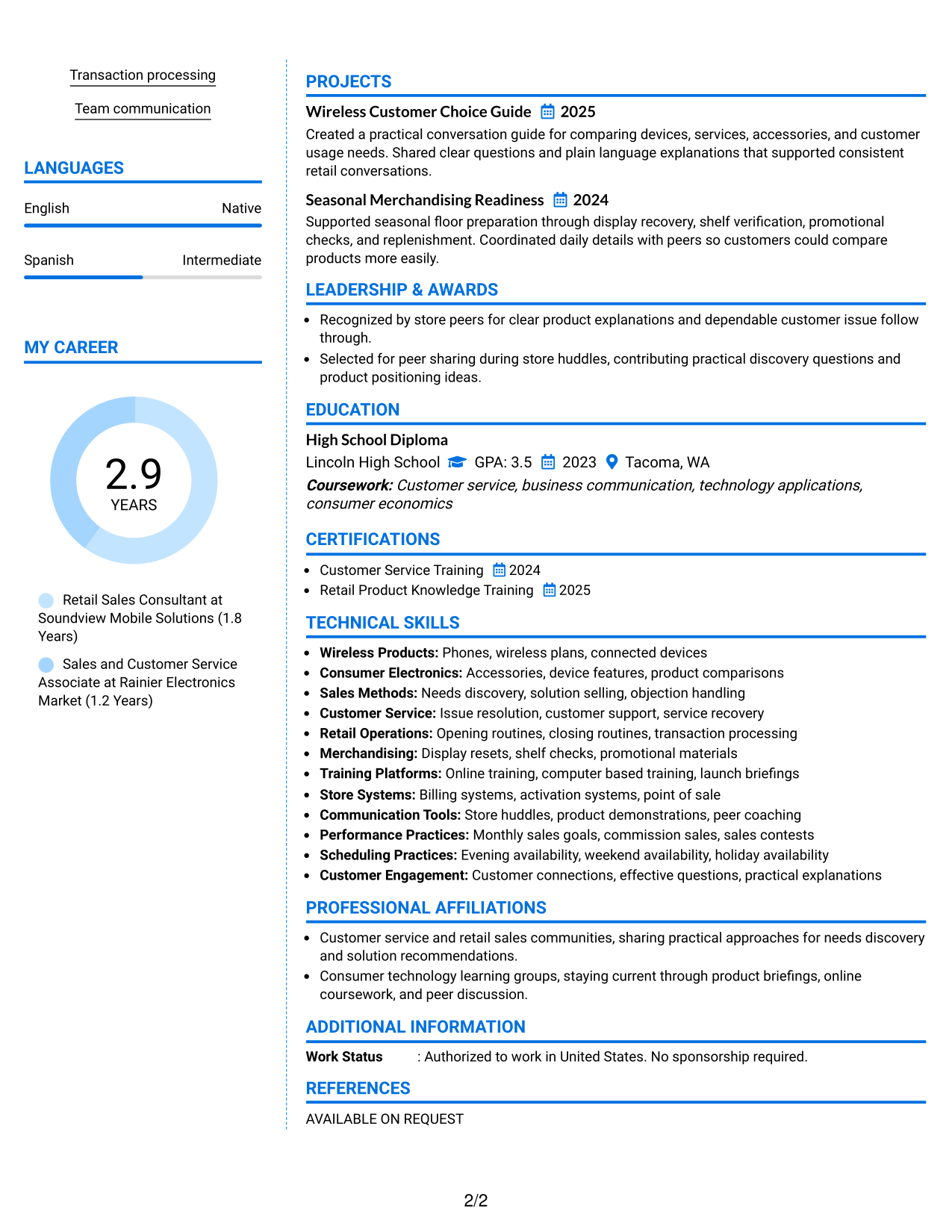 Resume Example Page 2