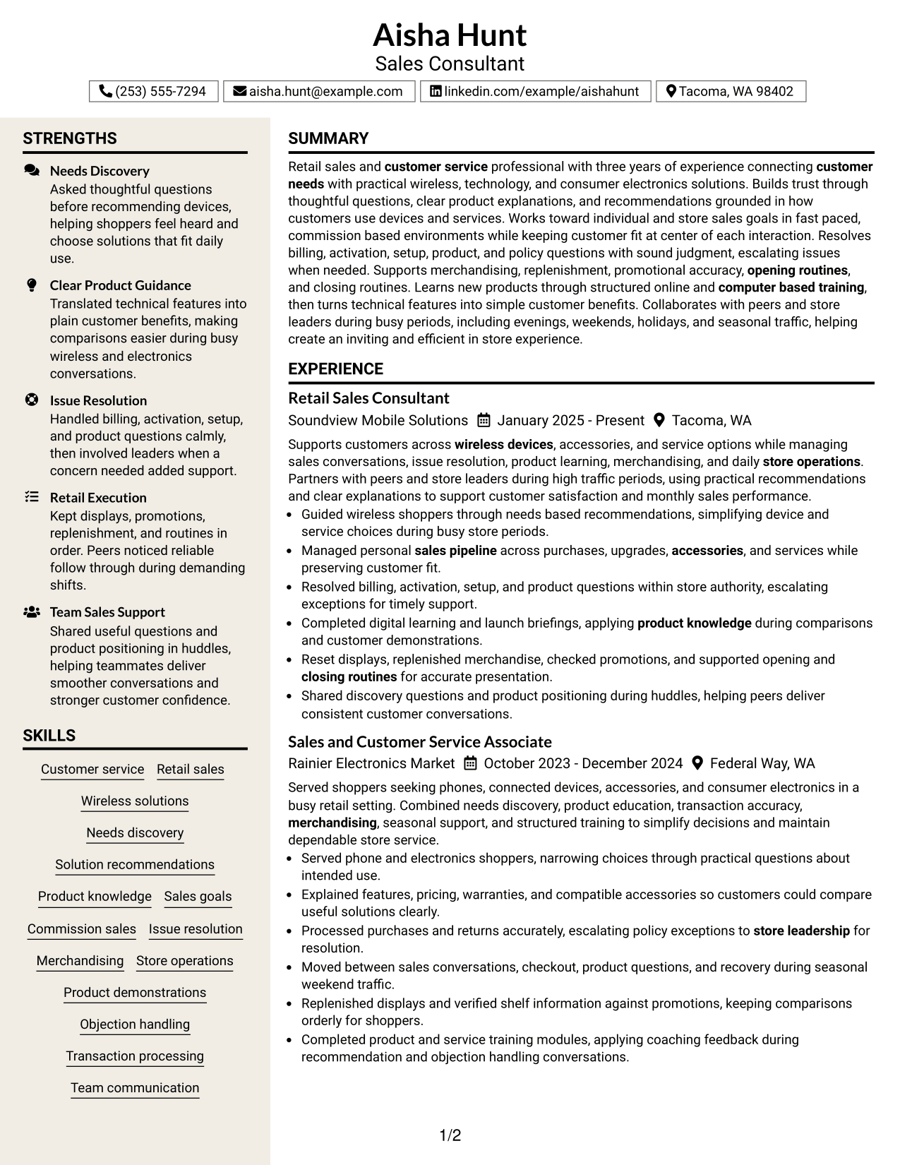 Resume Example Page 1