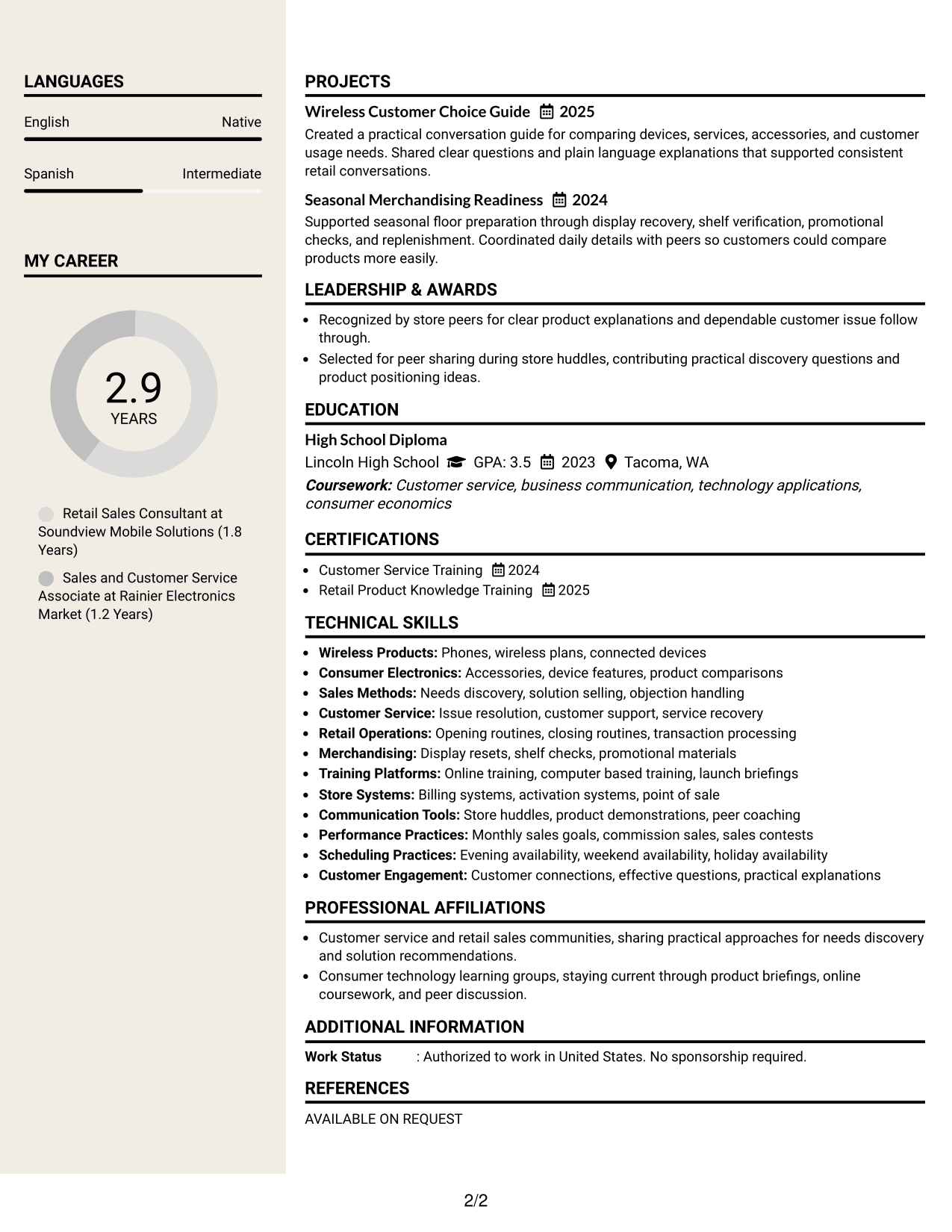 Resume Example Page 2