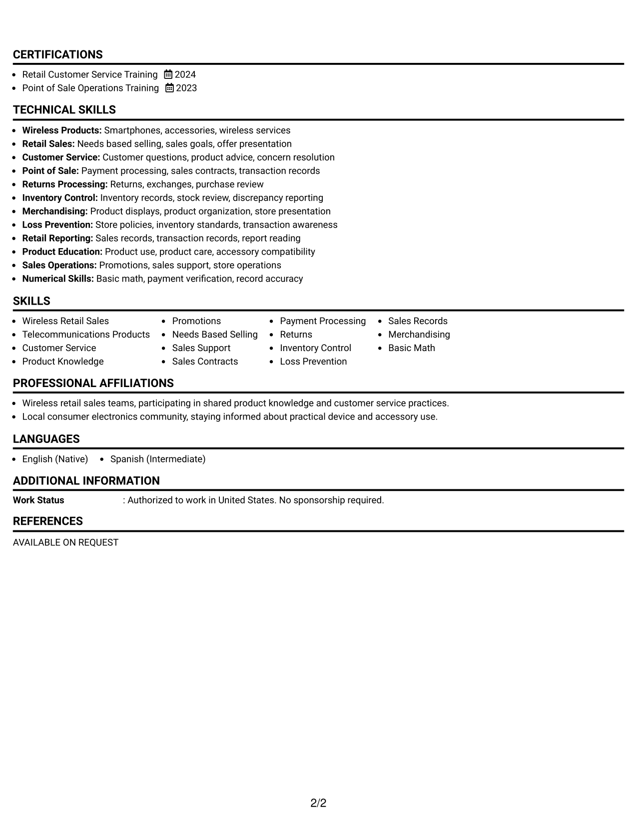 Resume Example Page 2
