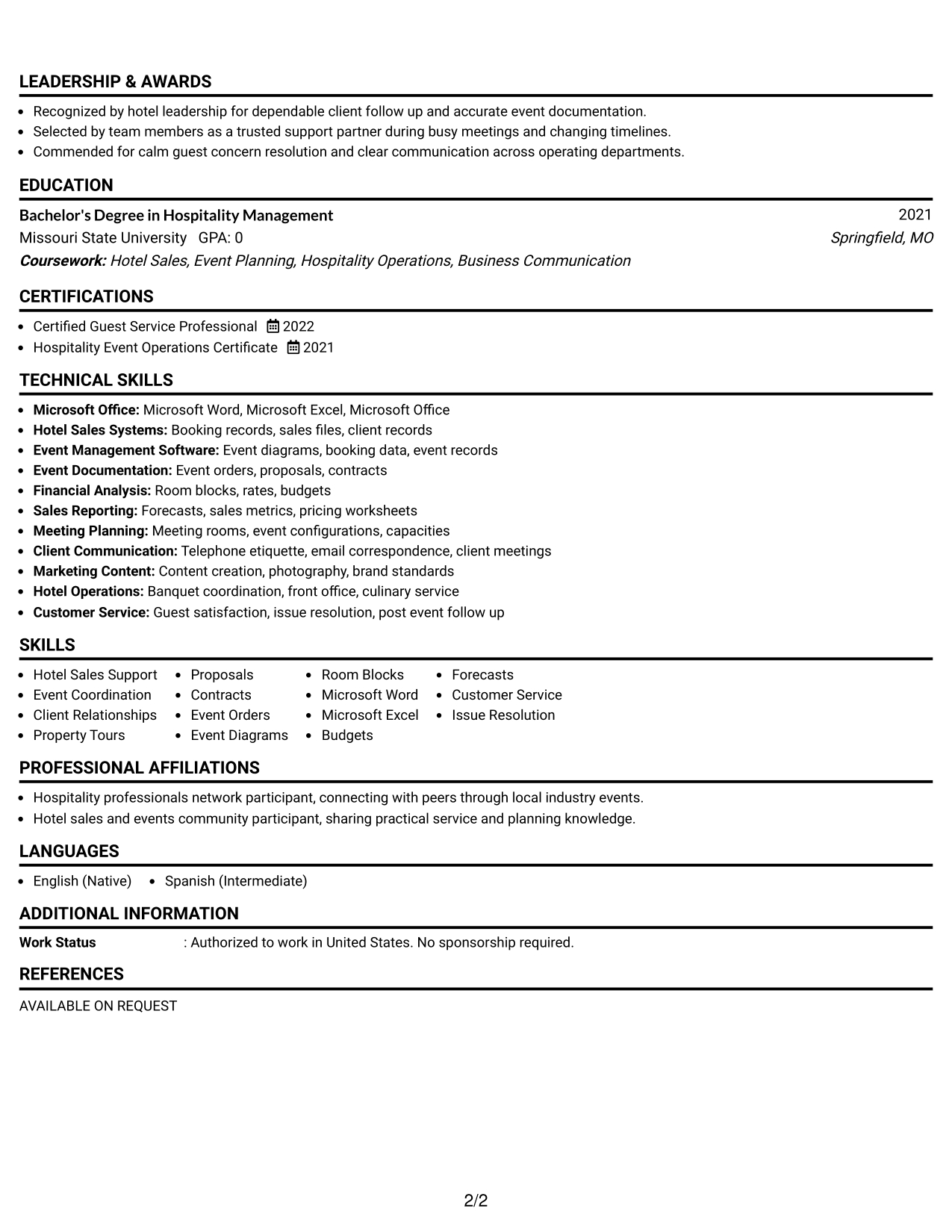 Resume Example Page 2