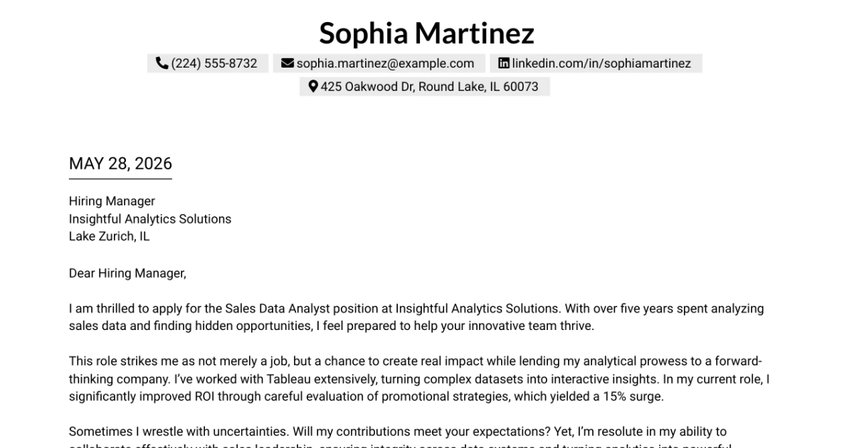 30+ Sales Data Analyst Cover Letter Templates with Example 2026