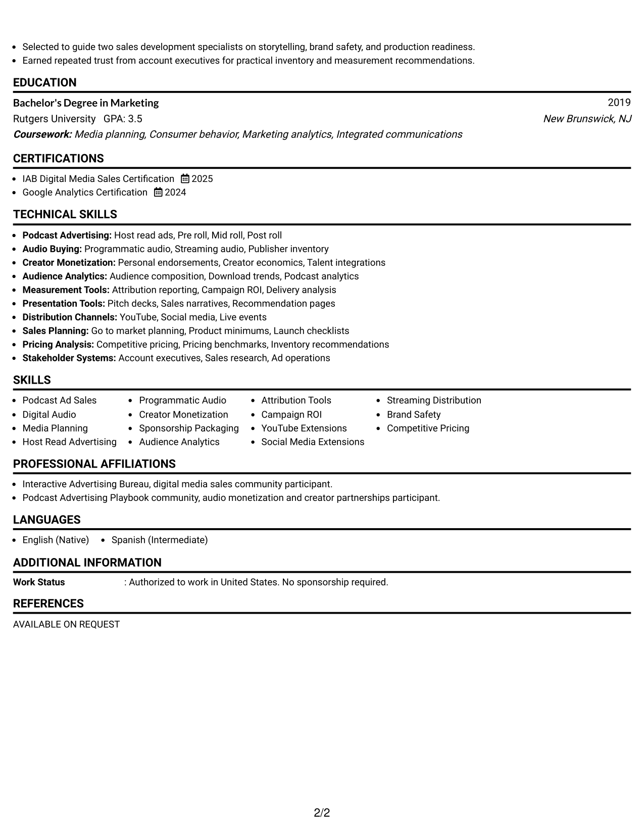 Resume Example Page 2