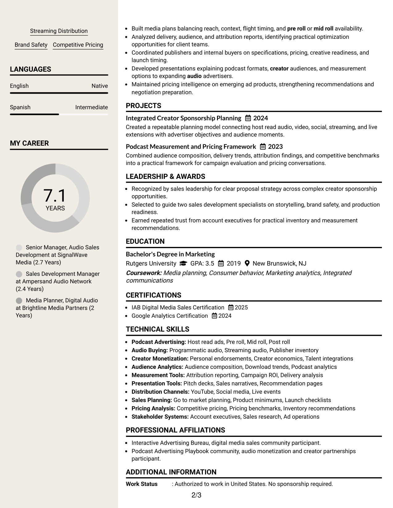 Resume Example Page 2