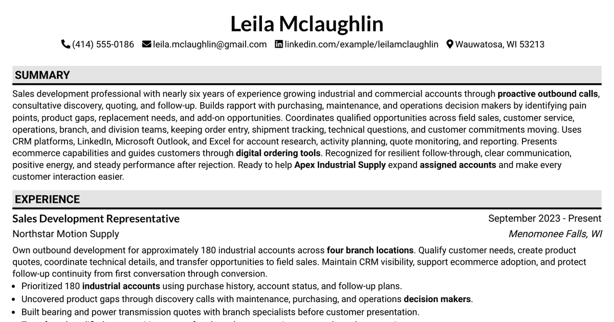 33 Sales Development Representative Resume Templates with Example 2026 (ATS-Optimized)