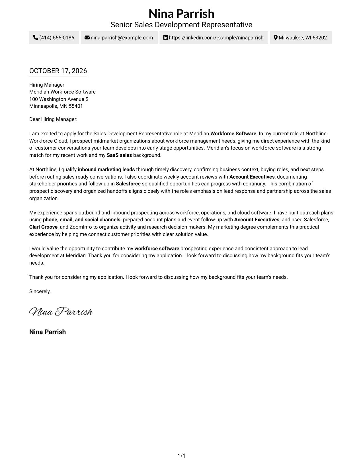 Cover letter example — page 1