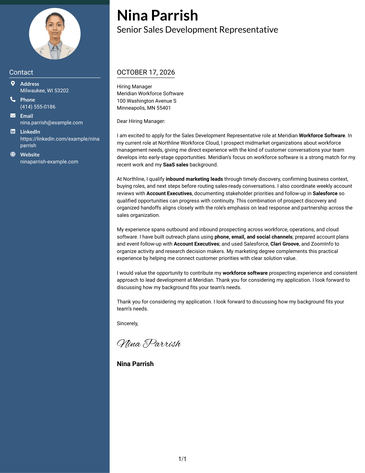 Cover letter example — page 1