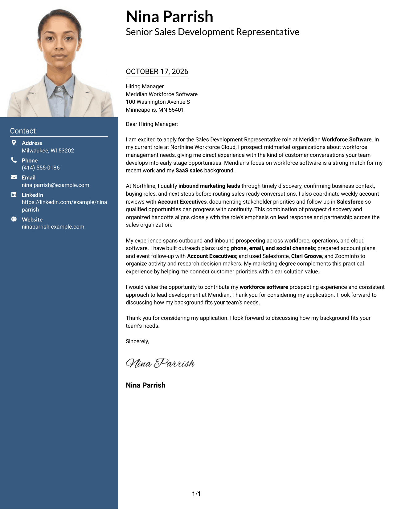 Cover letter example — page 1