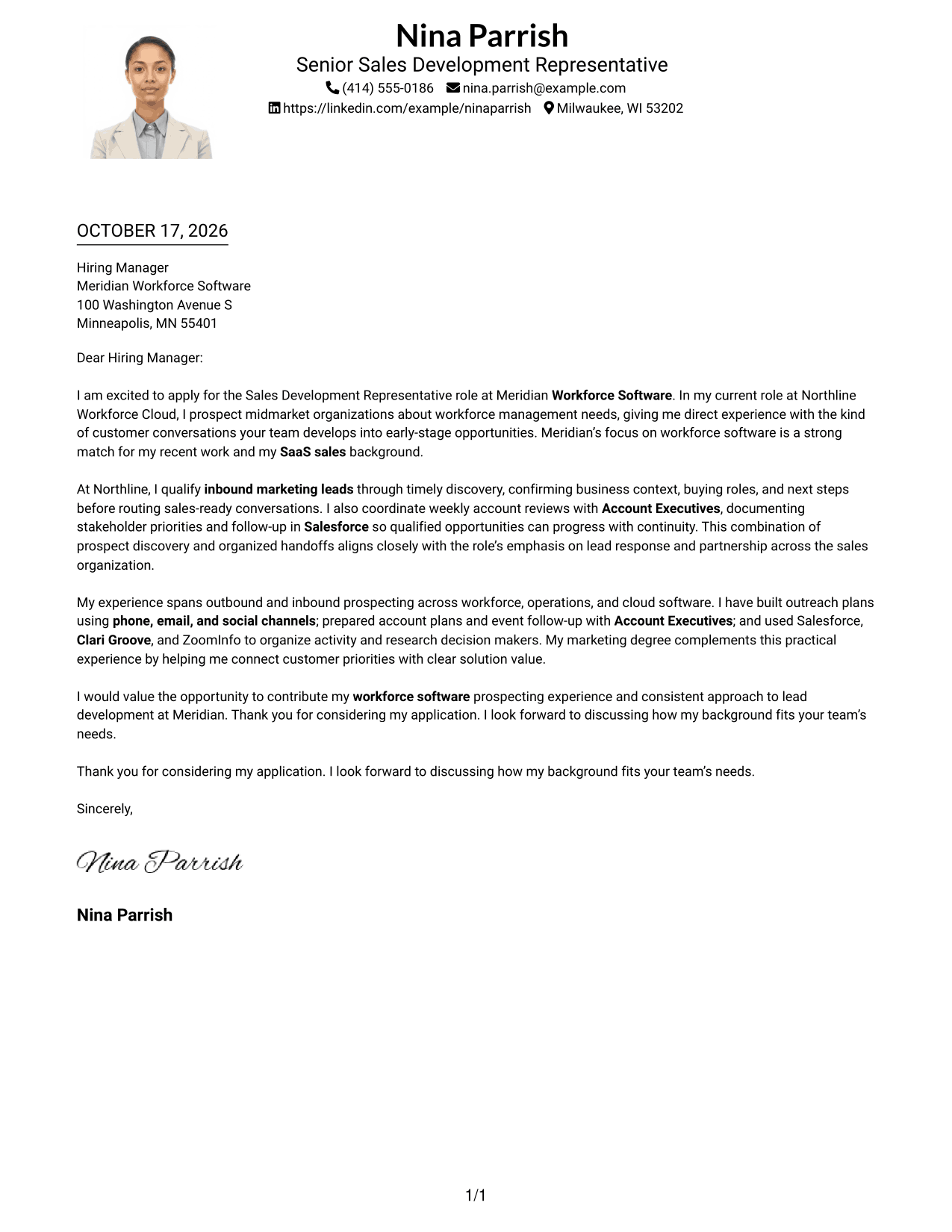 Cover letter example — page 1