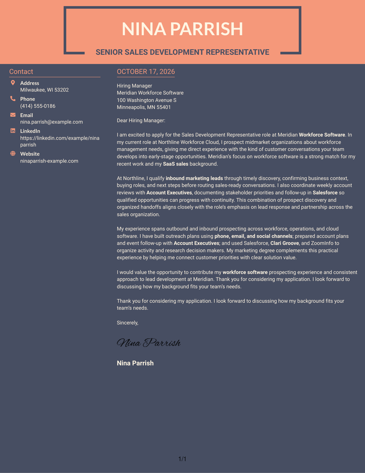 Cover letter example — page 1