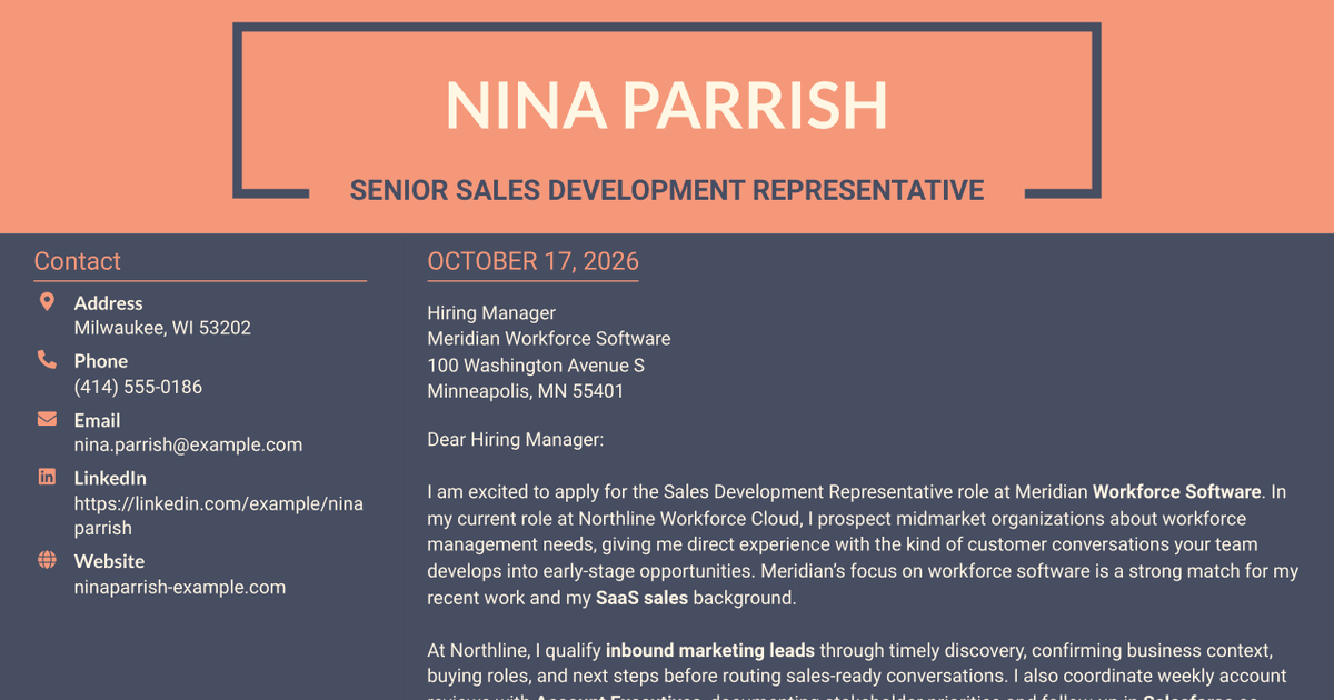 7 Sales Development Representative - SaaS Prospecting Cover Letter Templates with Example