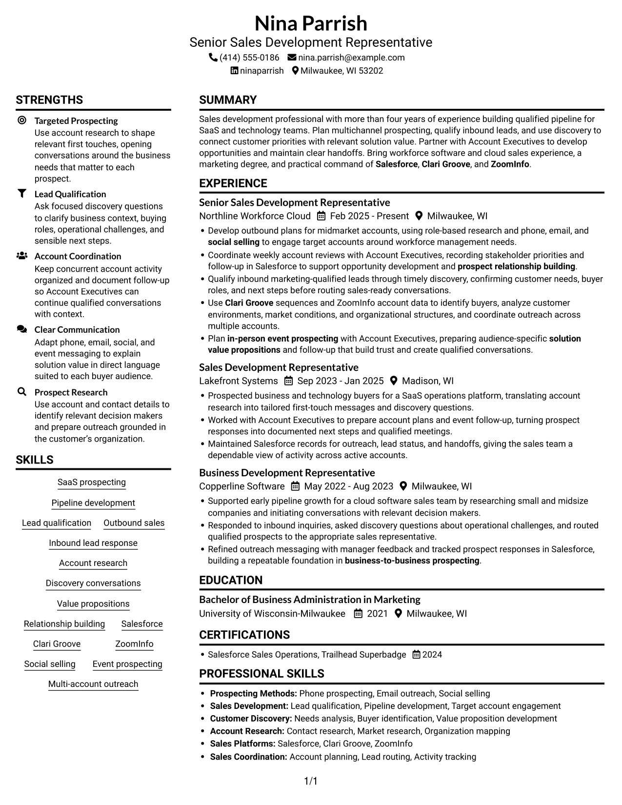 Resume example — page 1
