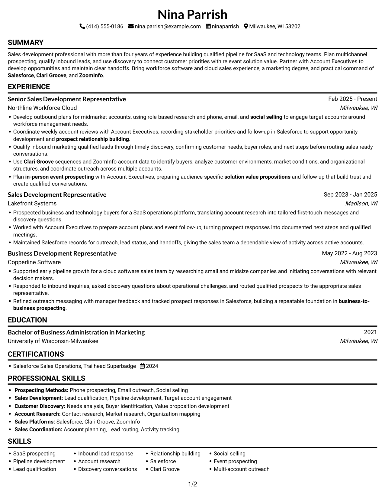 Resume example — page 1