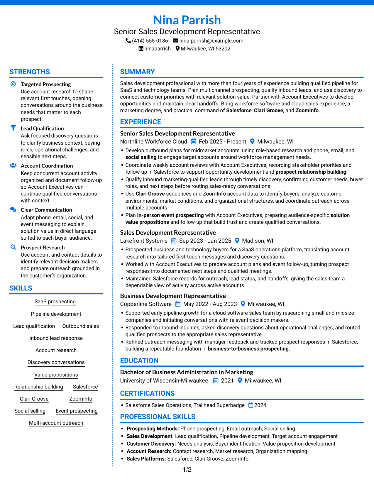 Resume example — page 1