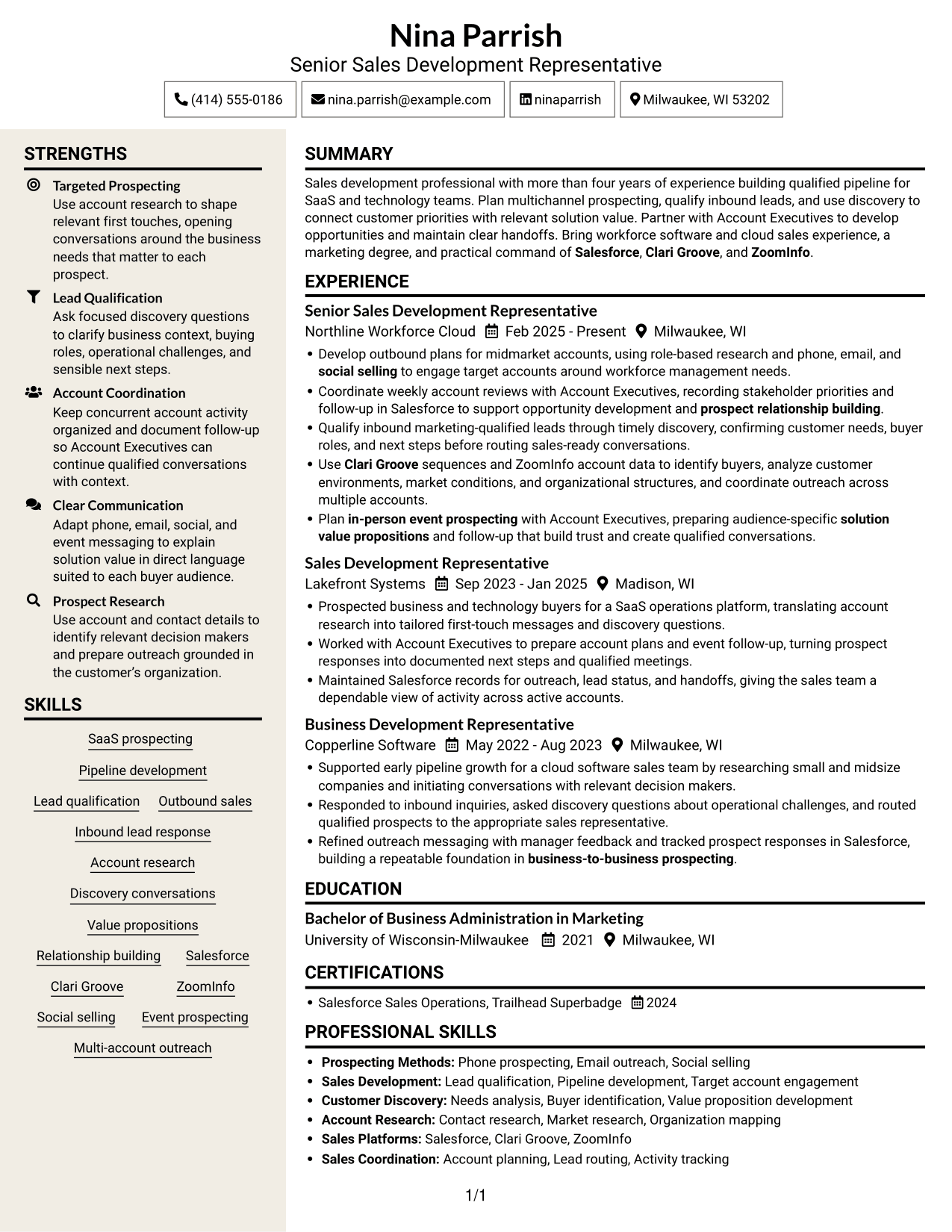 Resume example — page 1