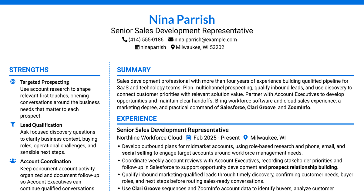 7 Sales Development Representative - SaaS Prospecting Resume Templates with Example