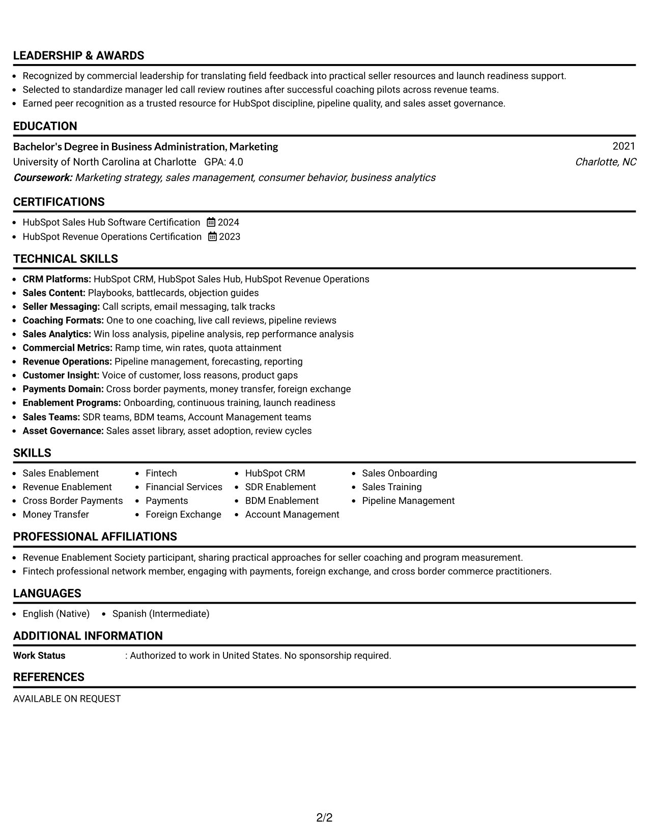 Resume Example Page 2