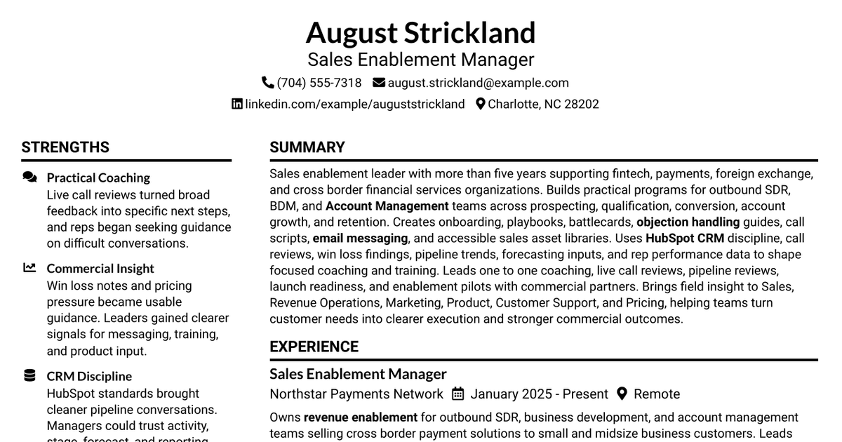 7 Sales Enablement Manager Resume Templates with Example
