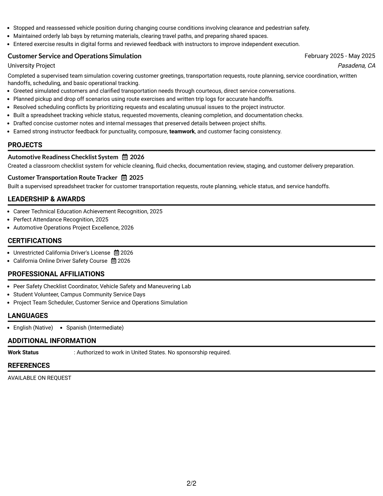 Resume Example Page 2