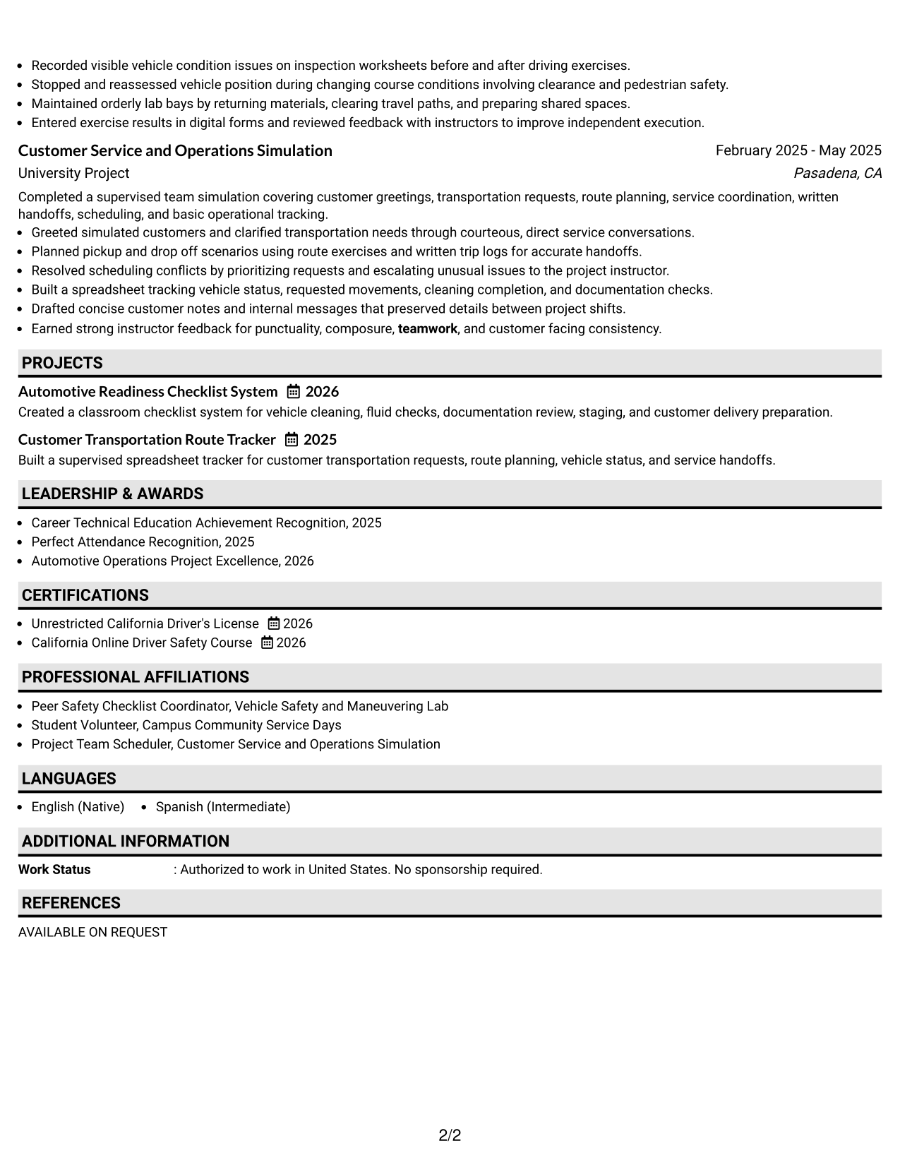 Resume Example Page 2