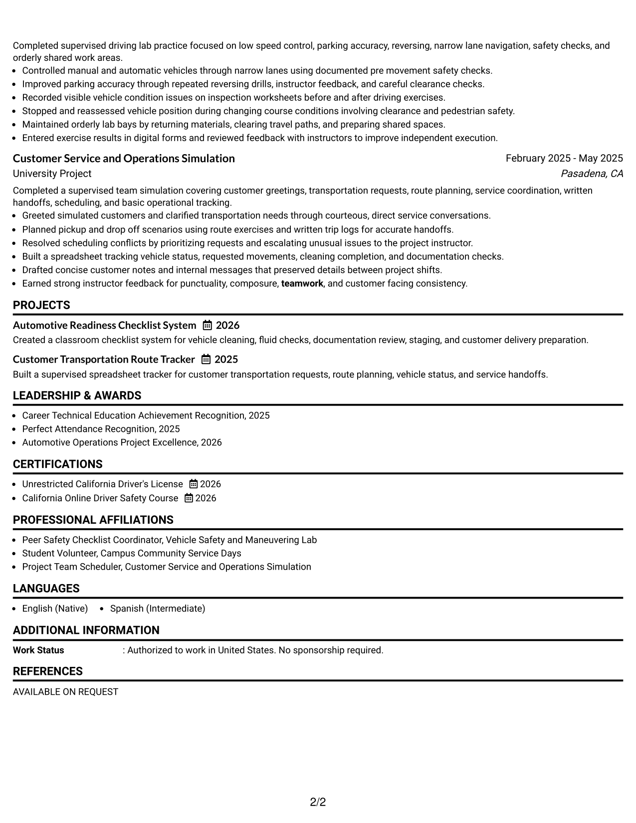 Resume Example Page 2