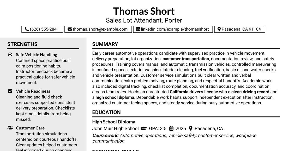 7 Sales Lot Attendant-Porter Resume Templates with Example