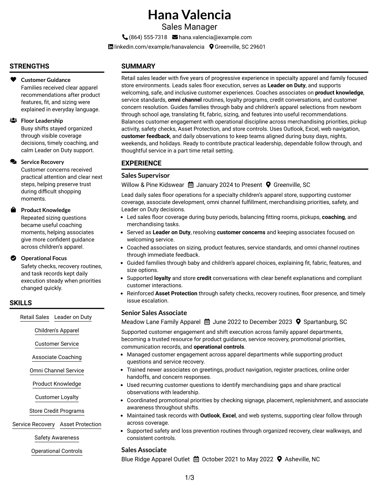 Resume Example Page 1