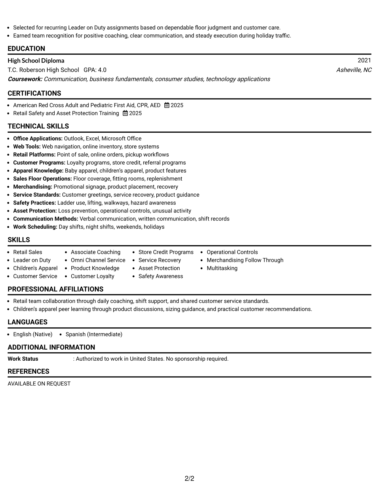 Resume Example Page 2