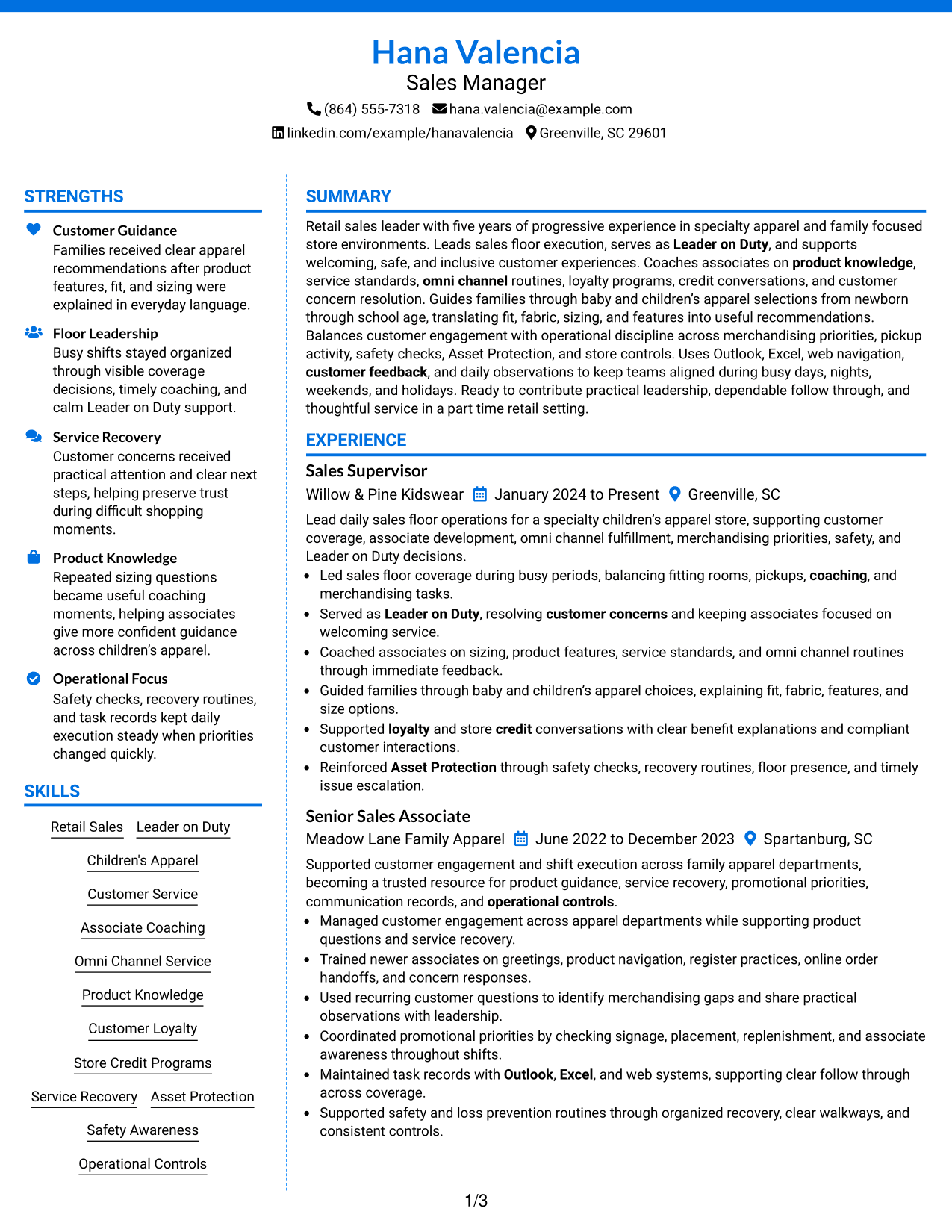 Resume Example Page 1