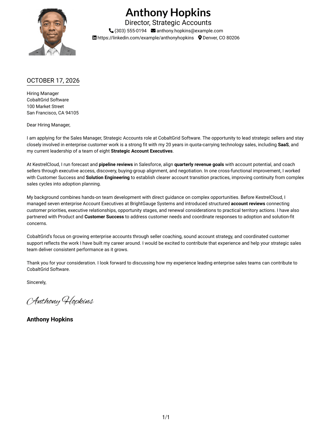 Cover letter example — page 1