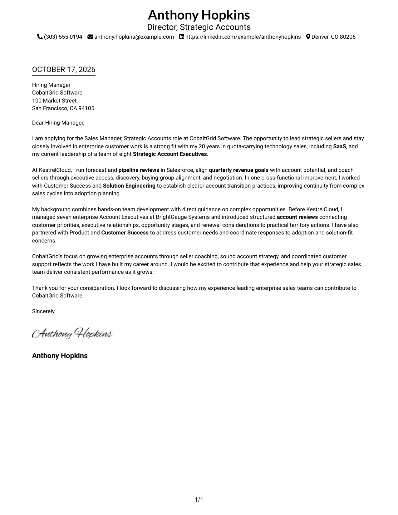 Cover letter example — page 1