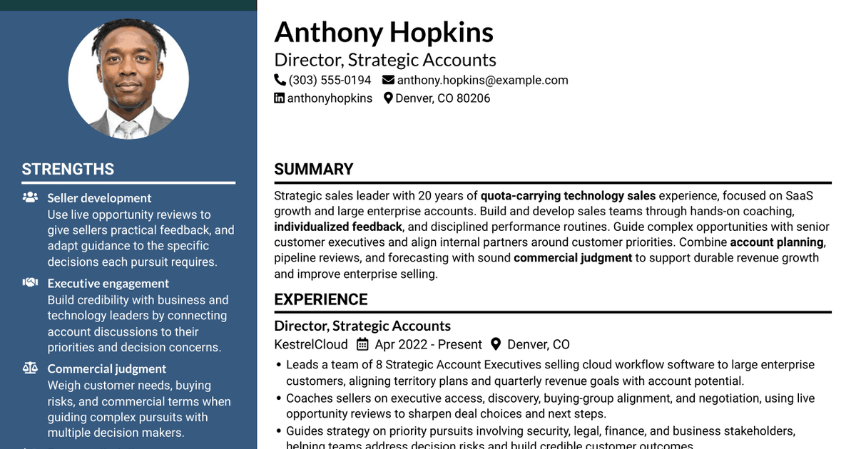 7 Sales Manager - Strategic Accounts Resume Templates with Example