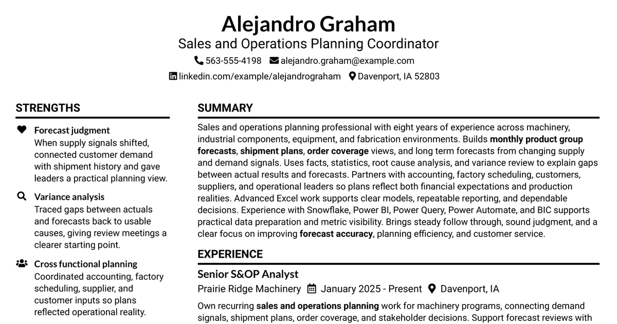 7 Sales & Operations Planning (S&OP) Coordinator Resume Templates with Example