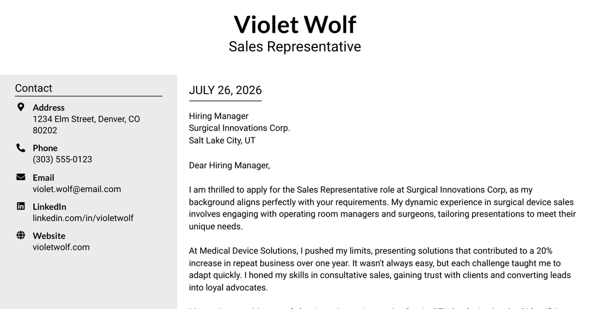 30+ Sales Representative Cover Letter Templates with Example 2026