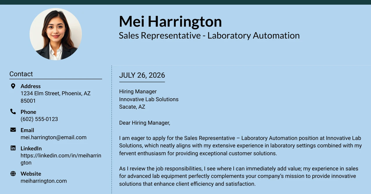 30+ Sales Representative - Laboratory Automation Cover Letter Templates with Example 2026