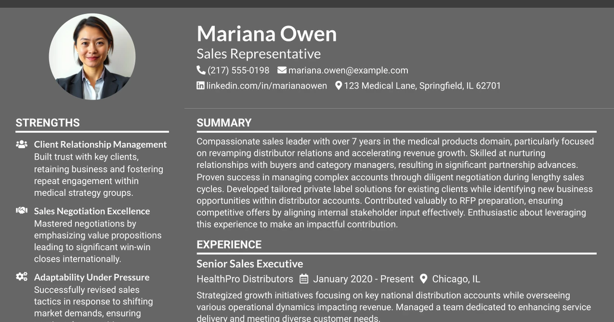 33 Sales Representative - Medical Products Resume Templates with Example 2026 (ATS-Optimized)