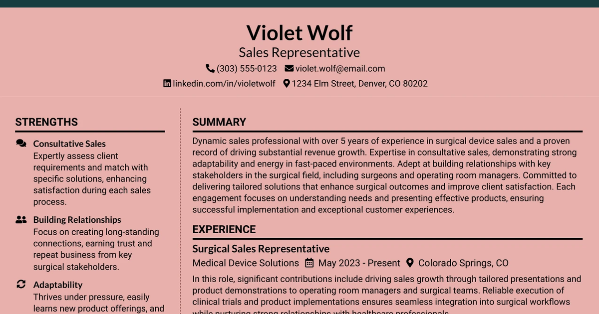33 Sales Representative Resume Templates with Example 2026 (ATS-Optimized)