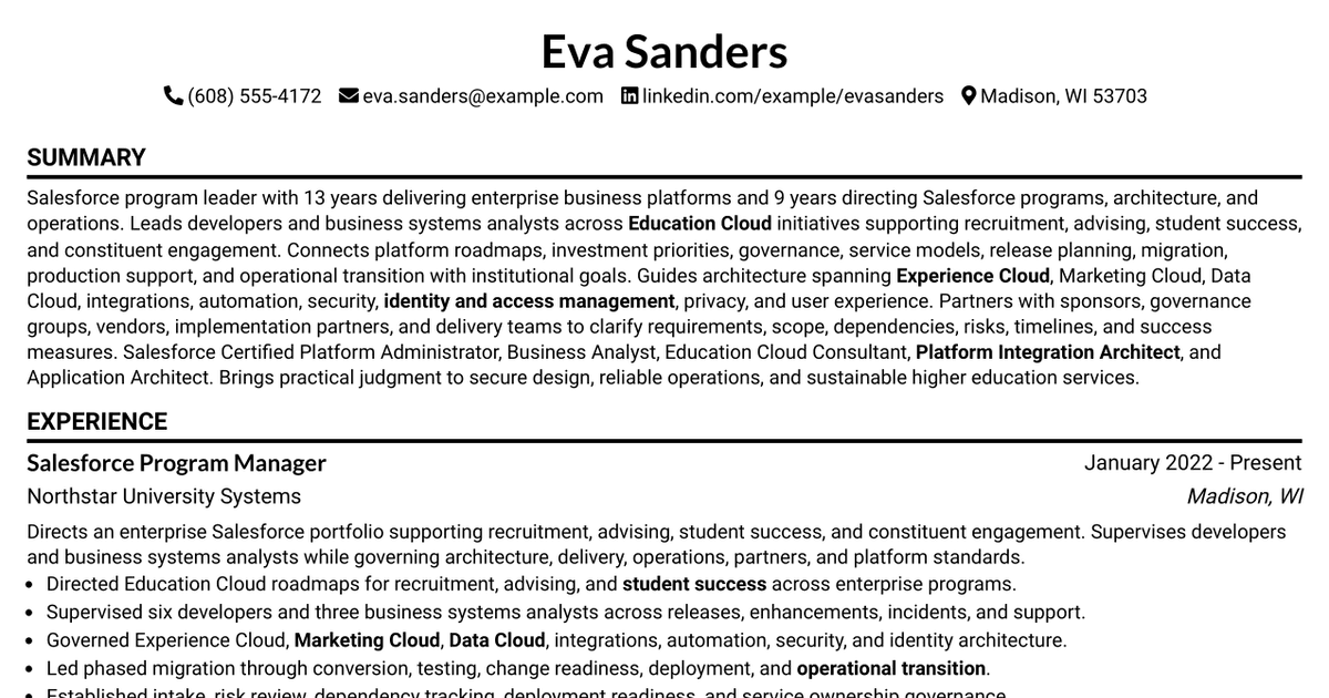 7 Salesforce Program Manager Resume Templates with Example