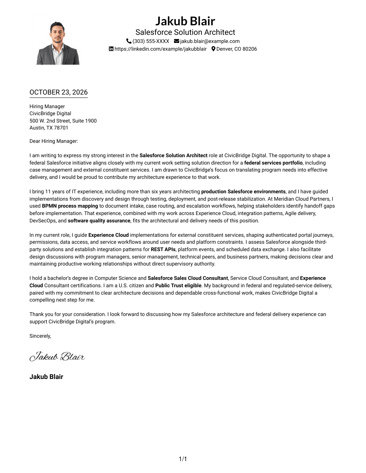 Cover letter example — page 1